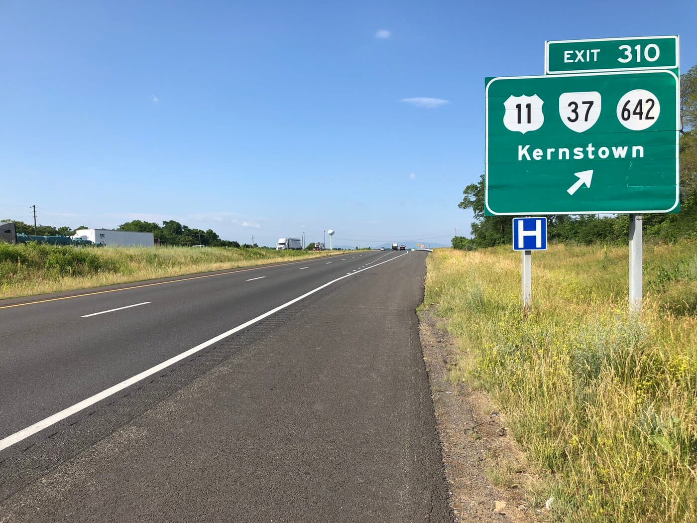An Interstate 81 exit sign for Kernstown in Frederick County, Virginia